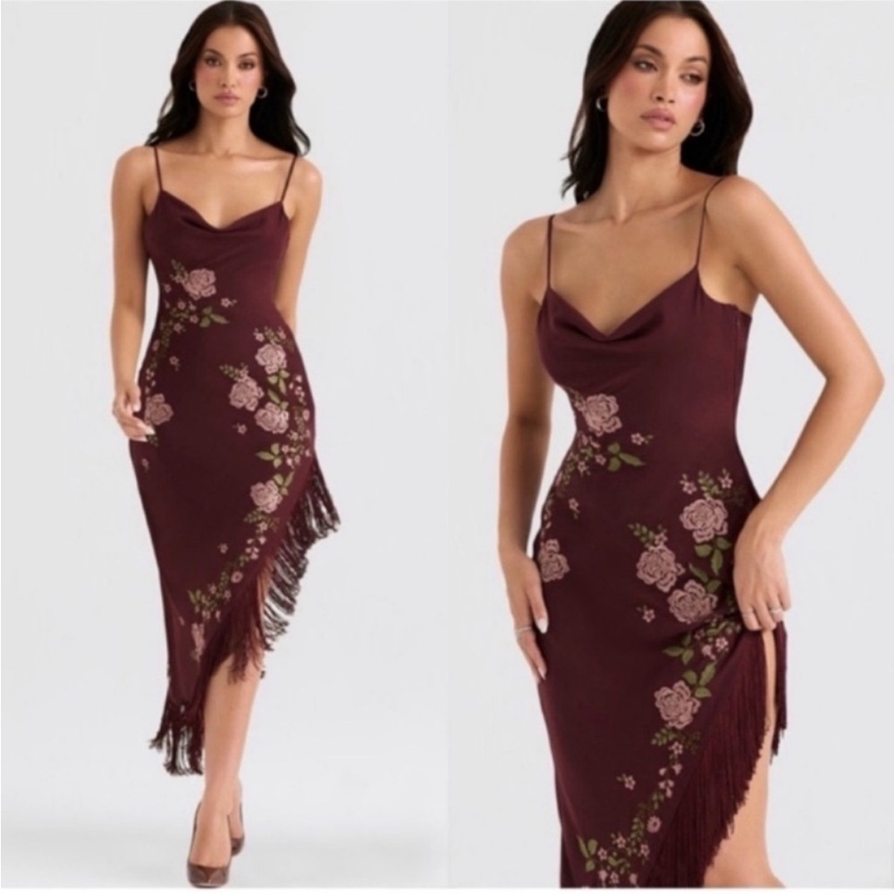 ❤️‍🔥Firm Price❤️‍🔥House of CB ELOISA Wine Embroidered Midi Dress - Picture 4 of 15